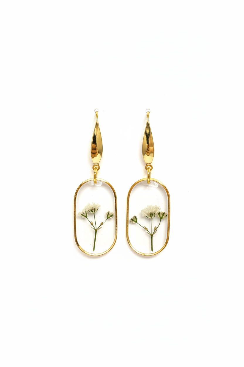 Oorbellen met Echte Gedroogde Bloemen – Goudkleurig & Handgemaakt
