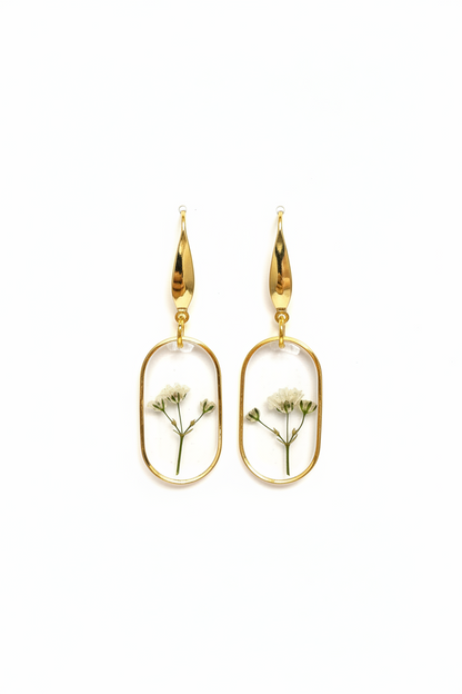Oorbellen met Echte Gedroogde Bloemen – Goudkleurig & Handgemaakt