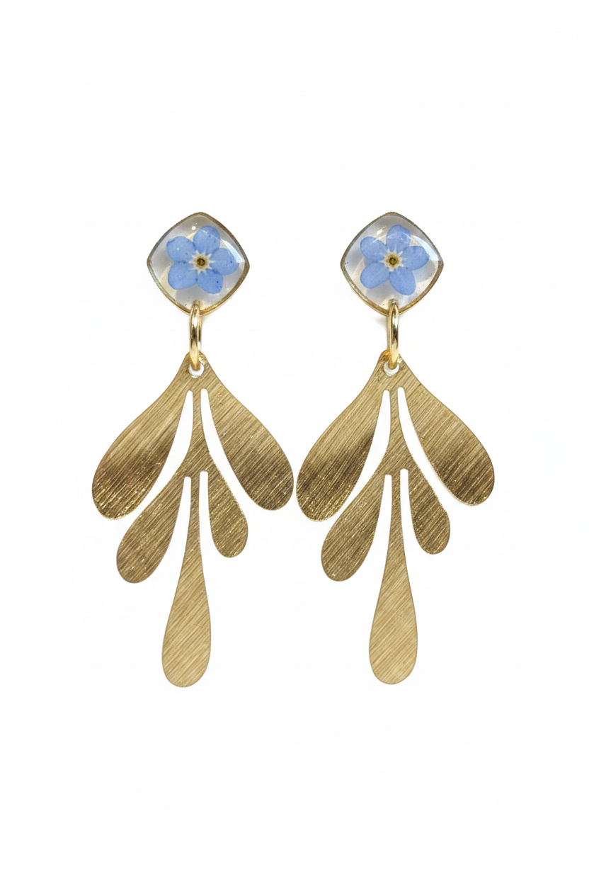 Blue Blossom Gold Earrings
