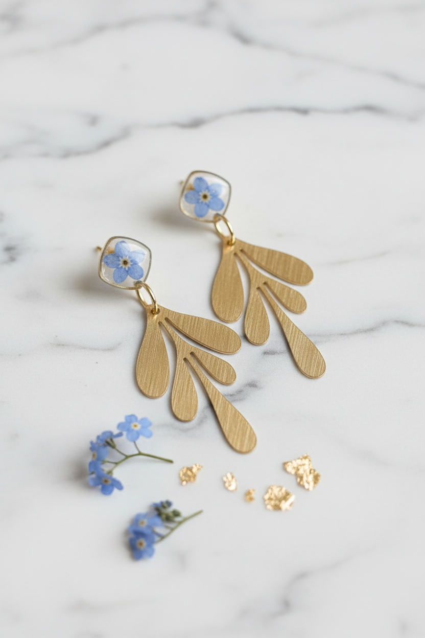 Blue Blossom Gold Earrings