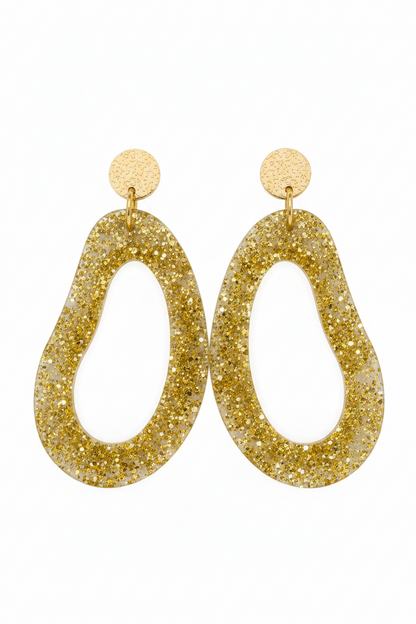 Gouden Glitter Oorbellen – Handgemaakte Statement Oorbellen