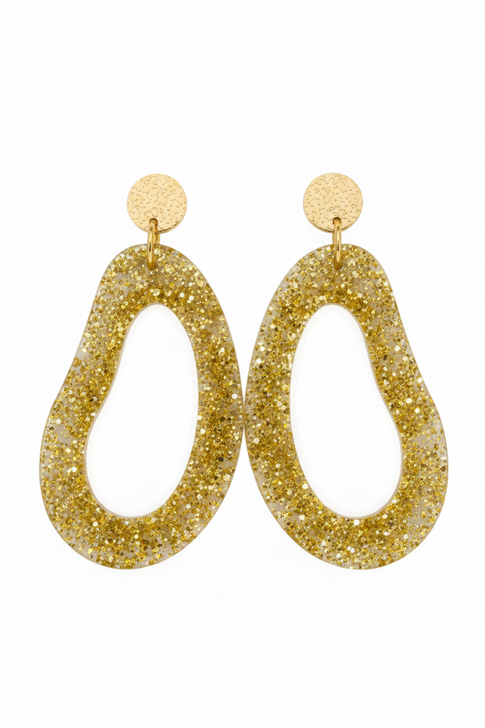 Gouden Glitter Oorbellen – Handgemaakte Statement Oorbellen