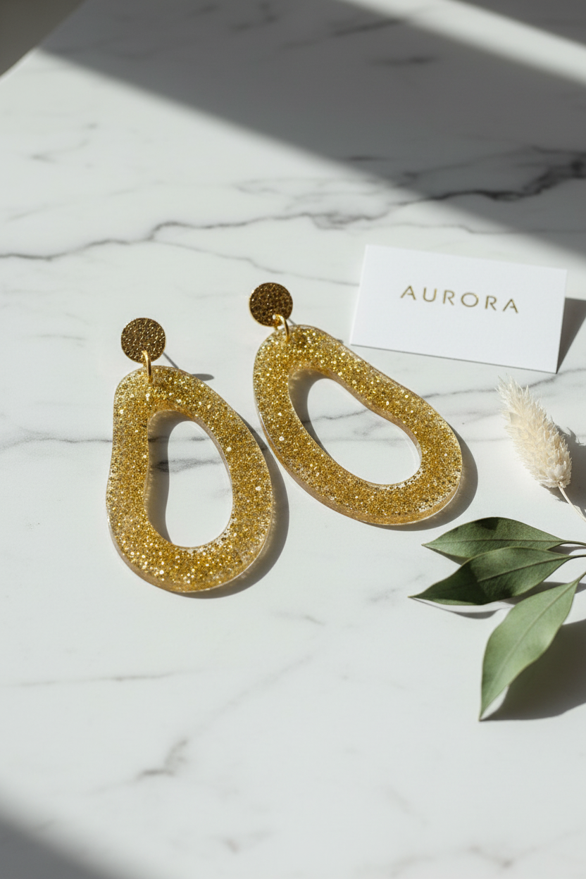 Gouden Glitter Oorbellen – Handgemaakte Statement Oorbellen