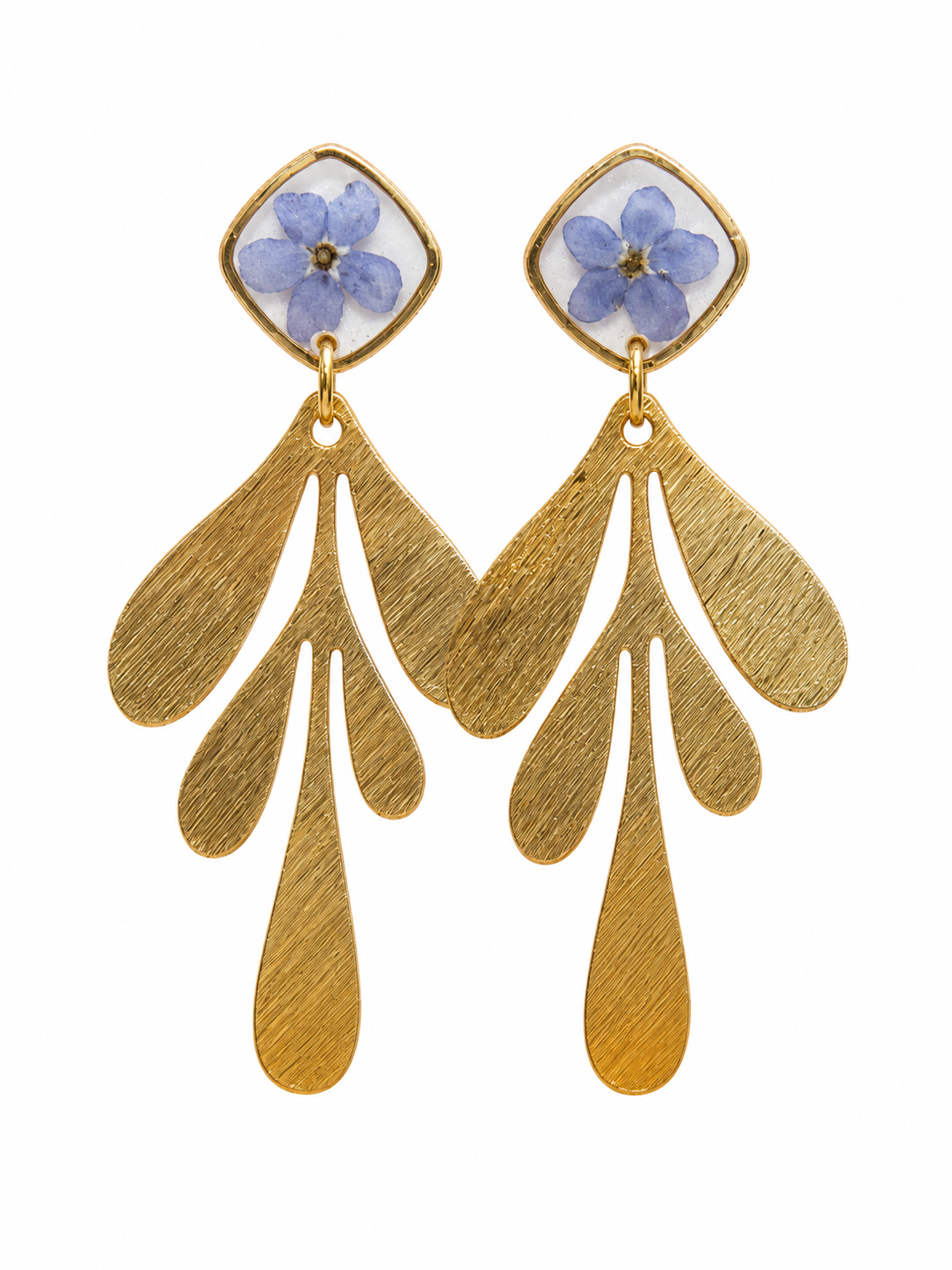 Blue Blossom – Gouden oorbellen met echte